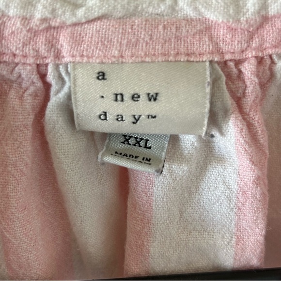 A New Day Women’s Pop Over Shirt Linen Blend XXL Pink Striped Dolman Sleeves - Picture 3 of 7
